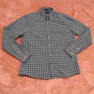 Tommy Hilfiger Blue White Plaid Button Down Shirt Slim Fit Non Iron 16.5/34-35